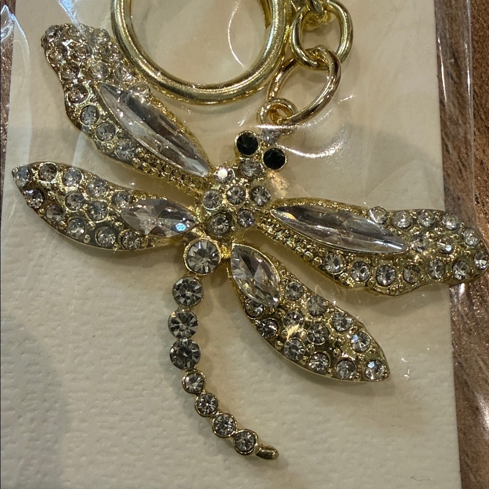 Blossom Dragonfly Crystal Keychain -gold. Makes great Bag Charms or Keychains - Picture 2 of 4